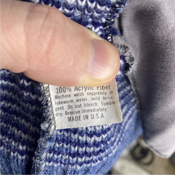 American Priority Cardigan Sweater Men’s  Large Blue White Full Zip USA Vintage - Picture 7 of 7